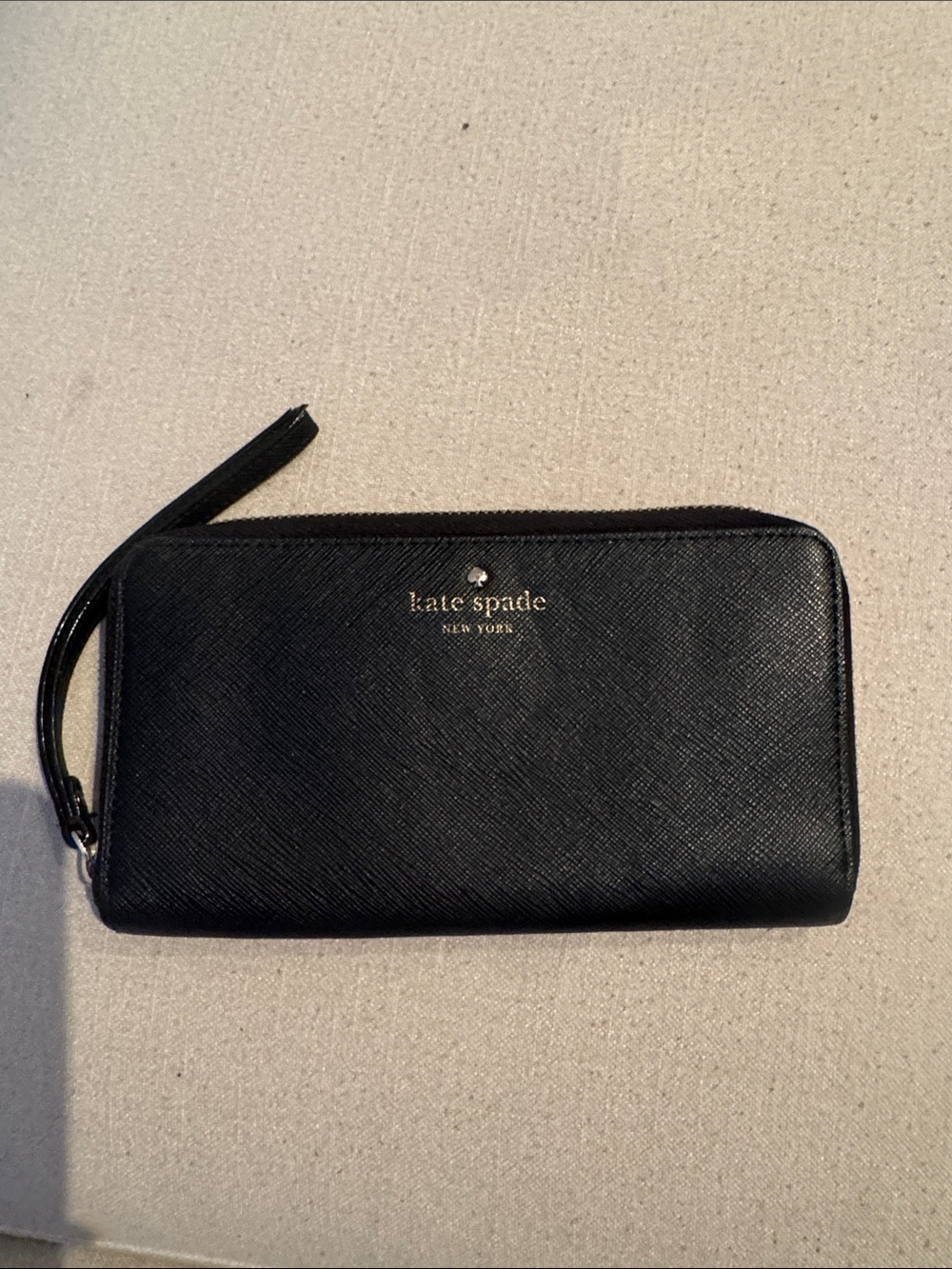 kate spade black Saffiano Zip-Around Wristlet Wallet